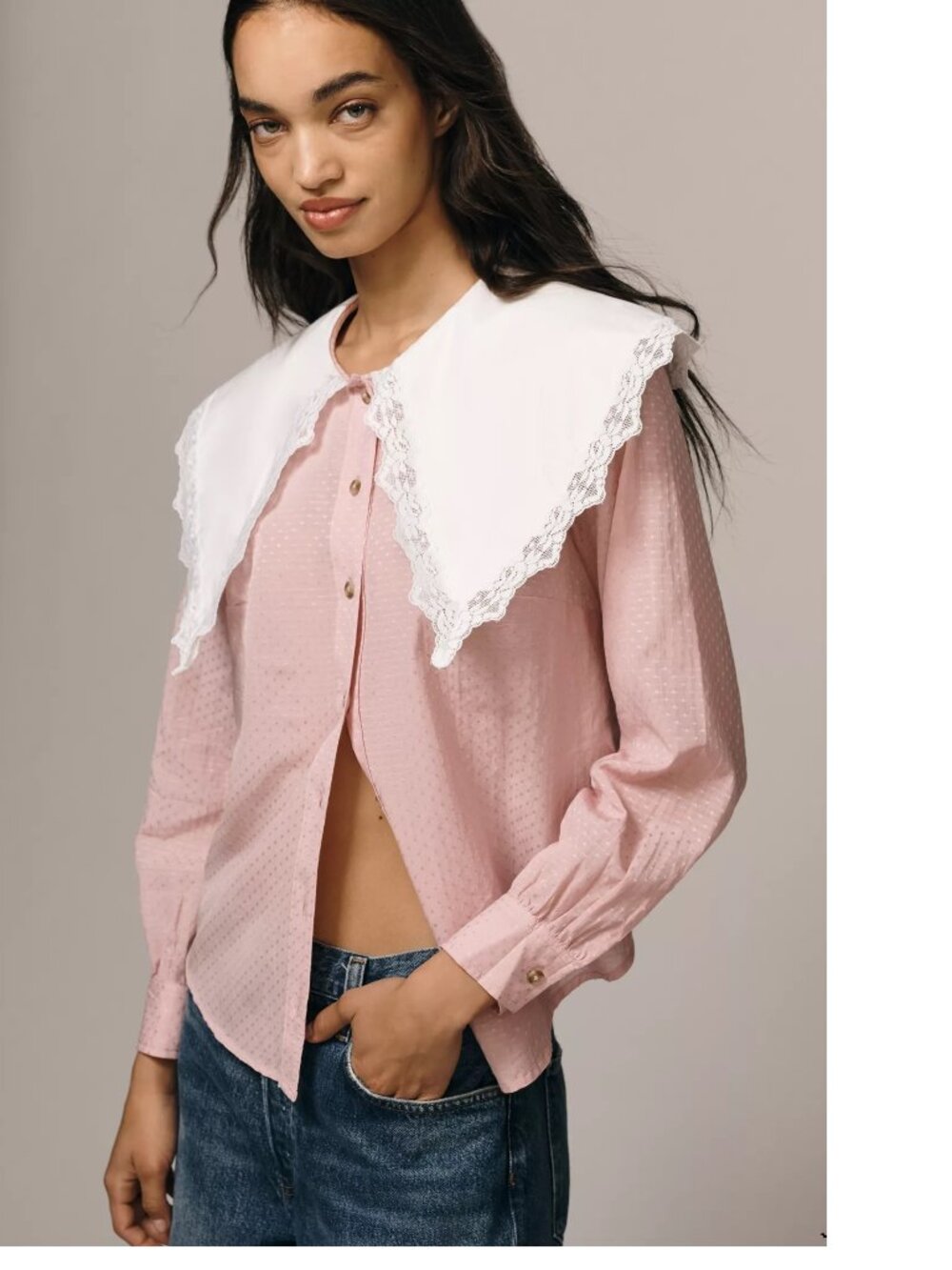 By Anthropologie Oversized Collar Blouse new with tag size S pink color